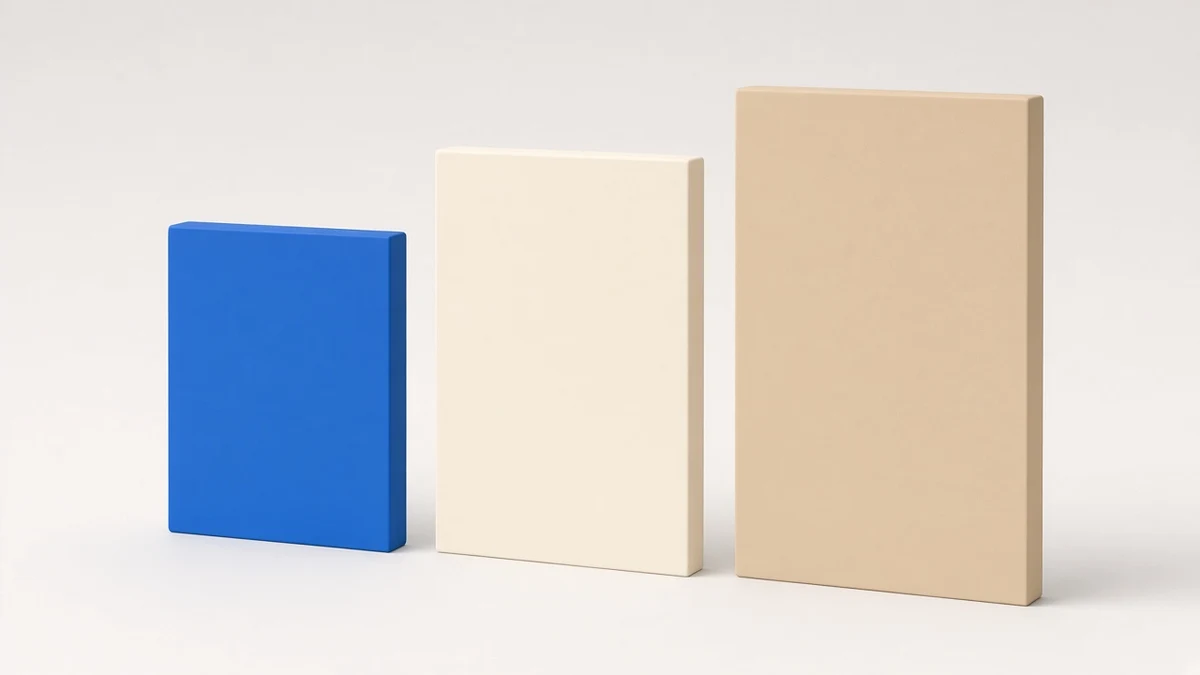 Three soft 3D panels side by side, a small blue one for today, a medium cream one for this week and a large sand one for the backlog.