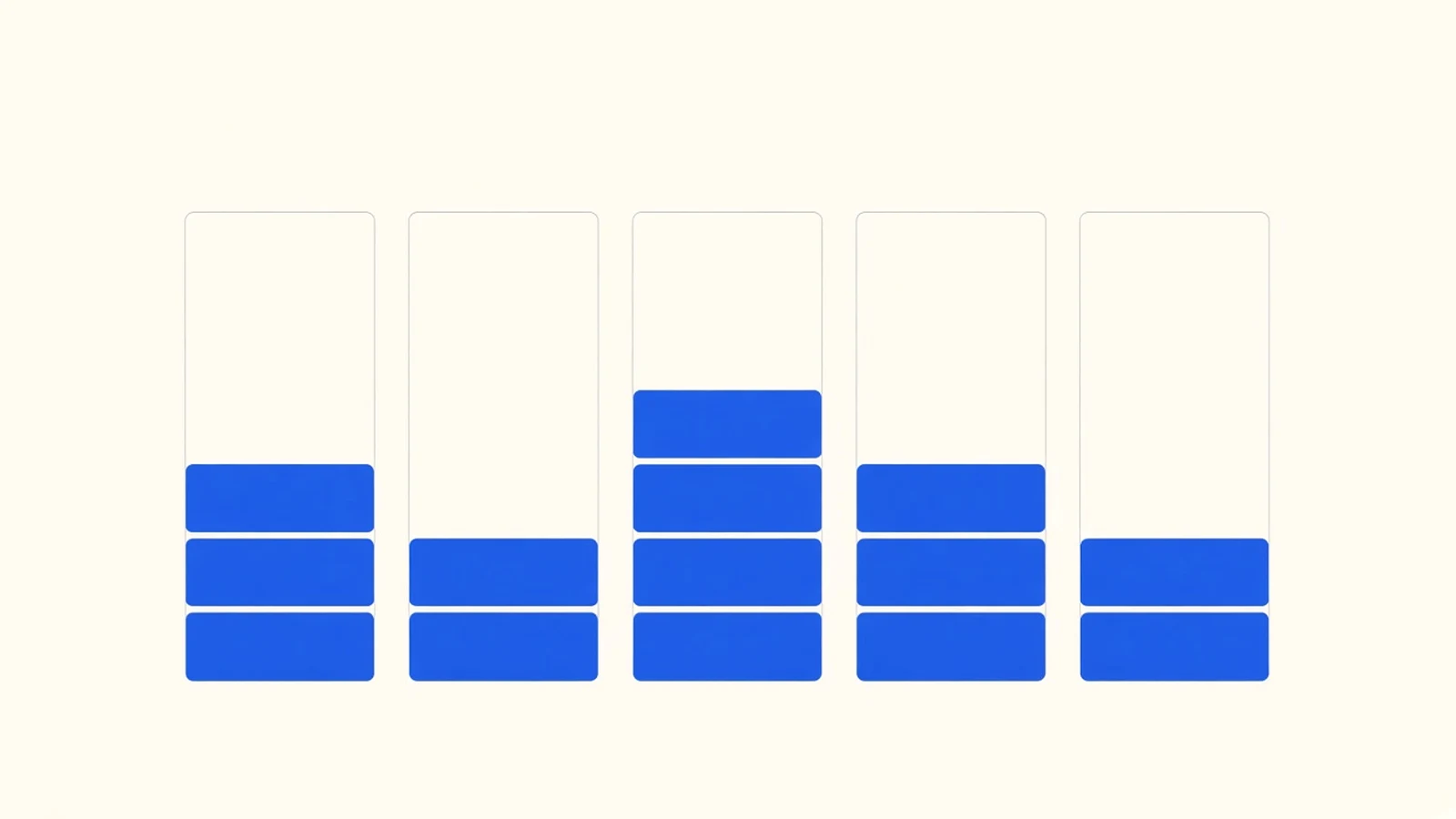 Five outlined columns holding stacks of blue blocks of different heights