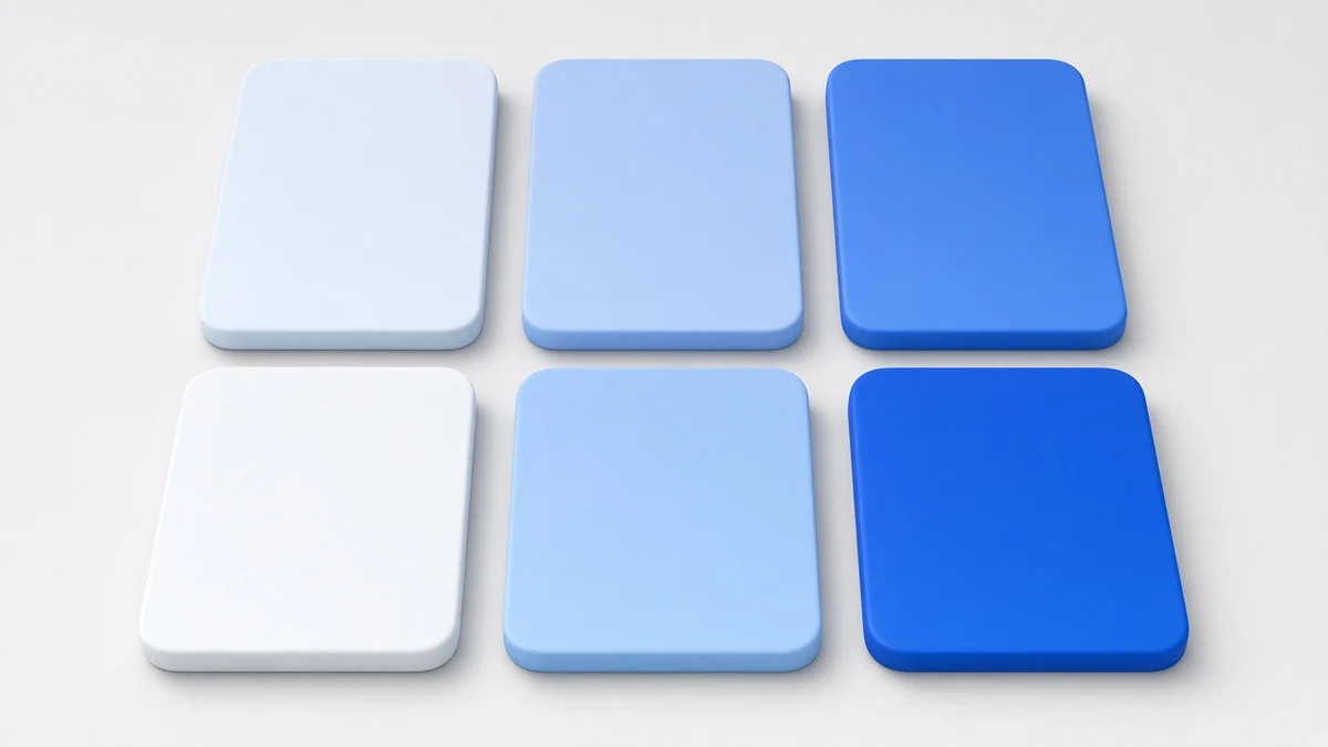 Six soft 3D rounded cards in two rows, shaded from light blue to deep blue, standing for softer and firmer ways to say no.